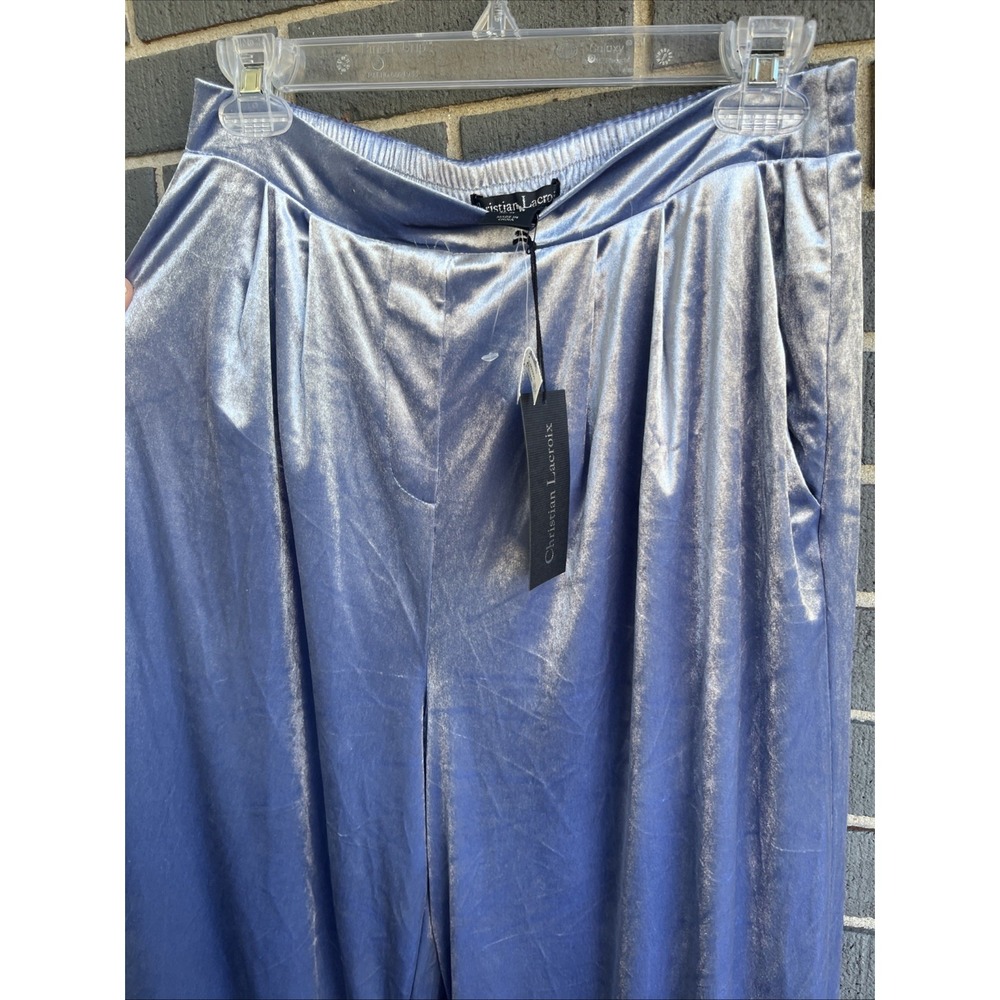Christian LaCroix Velvet Wide Leg Lounge Pants Ice Blue Gray Medium NWT NEW - Picture 3 of 7